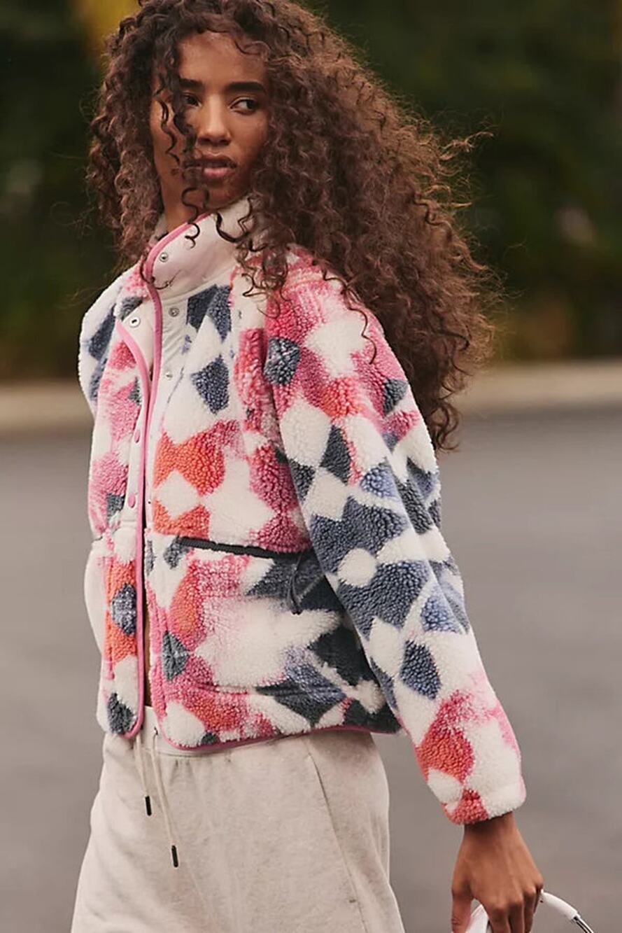 Free People Movement Mystic Meadow Sherpa Jacket Pink Gray Size XS NWT $198